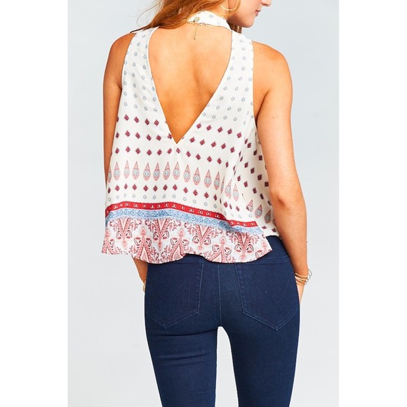 Show Me Your Mumu Walter V-Back Tank XS Mock Printed Cutout Top Ivory EUC B9 - Picture 2 of 7